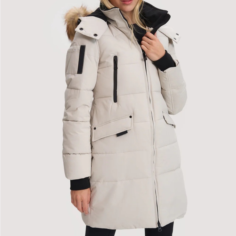 Noize “Addie” Puffer Coat in Snow, off white, faux fur hood winter coat, size M